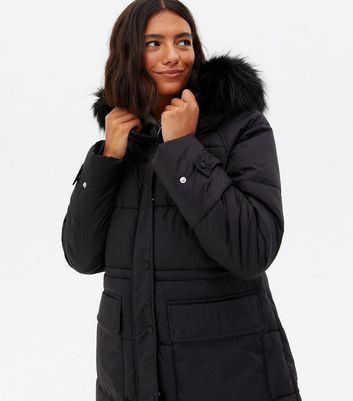 black faux fur puffer