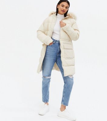 new look puffer jacket with fur hood