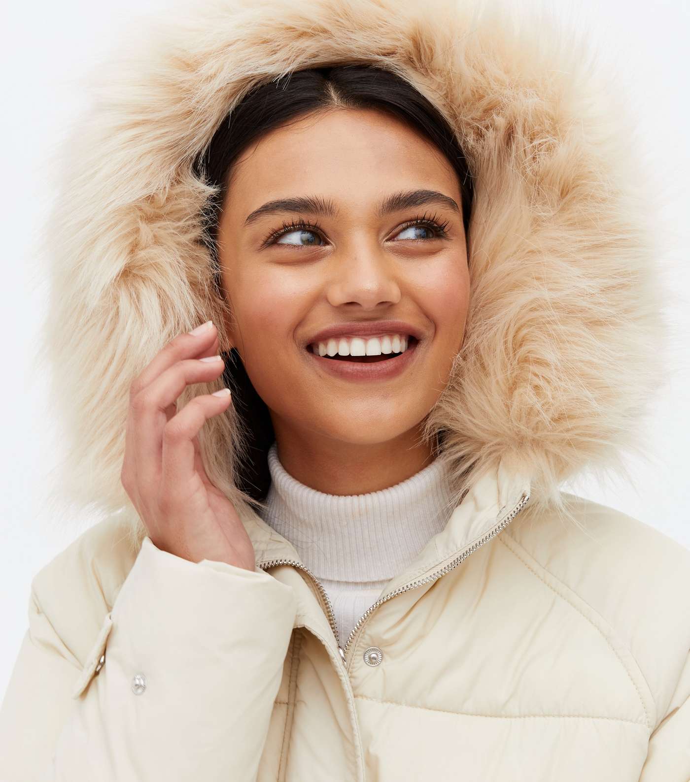 Stone Faux Fur Hooded Puffer Jacket Image 3