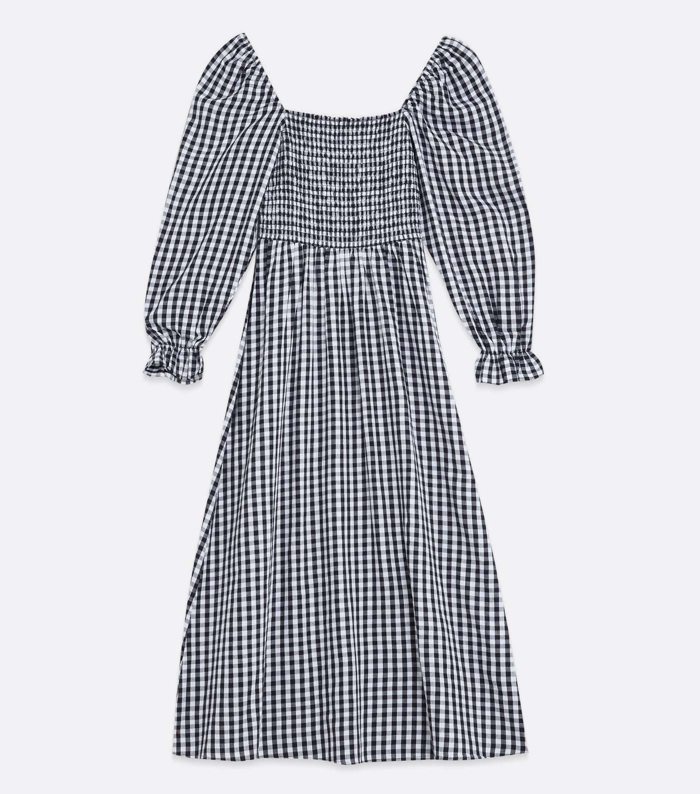 Tall Black Gingham Shirred Square Neck Midi Dress Image 5