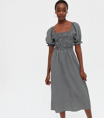 square neck gingham dress