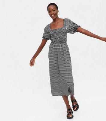 Tall Black Gingham Shirred Square Neck 