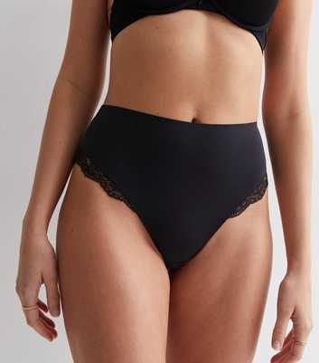 Black Lace Trim High Waist Briefs