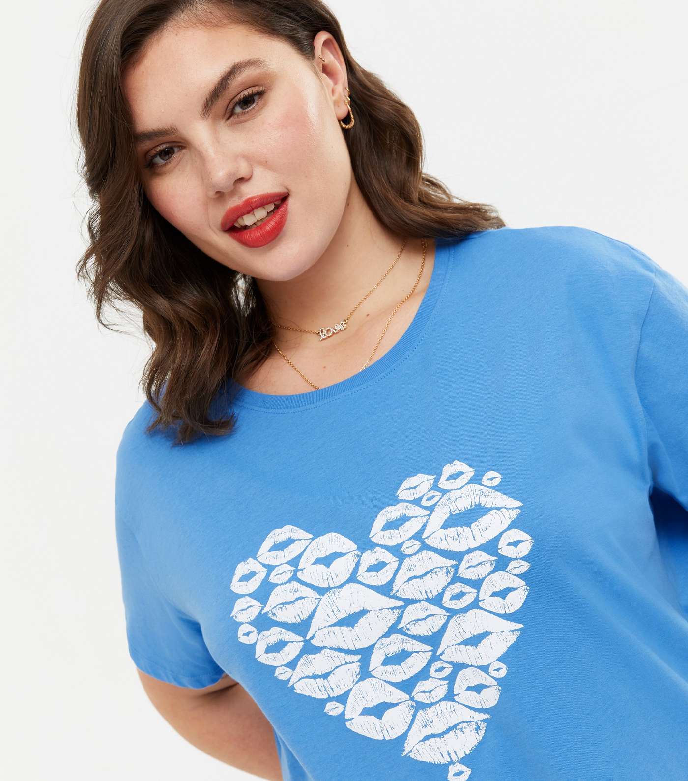 Curves Bright Blue Lips Heart Logo T-Shirt