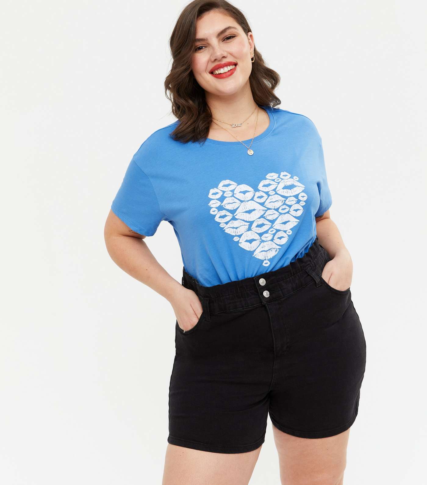 Curves Bright Blue Lips Heart Logo T-Shirt Image 3