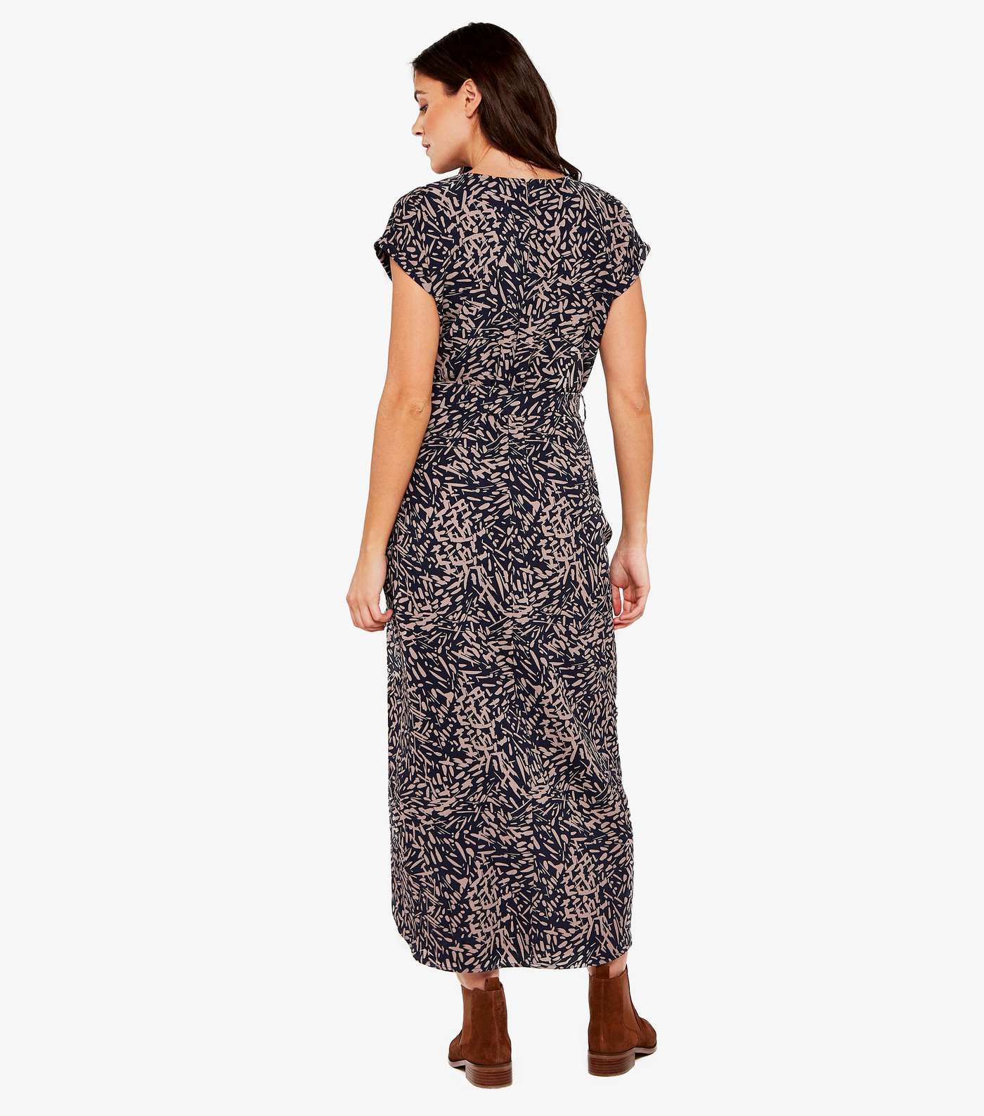 Apricot Navy Abstract Crepe Wrap Dress Image 3