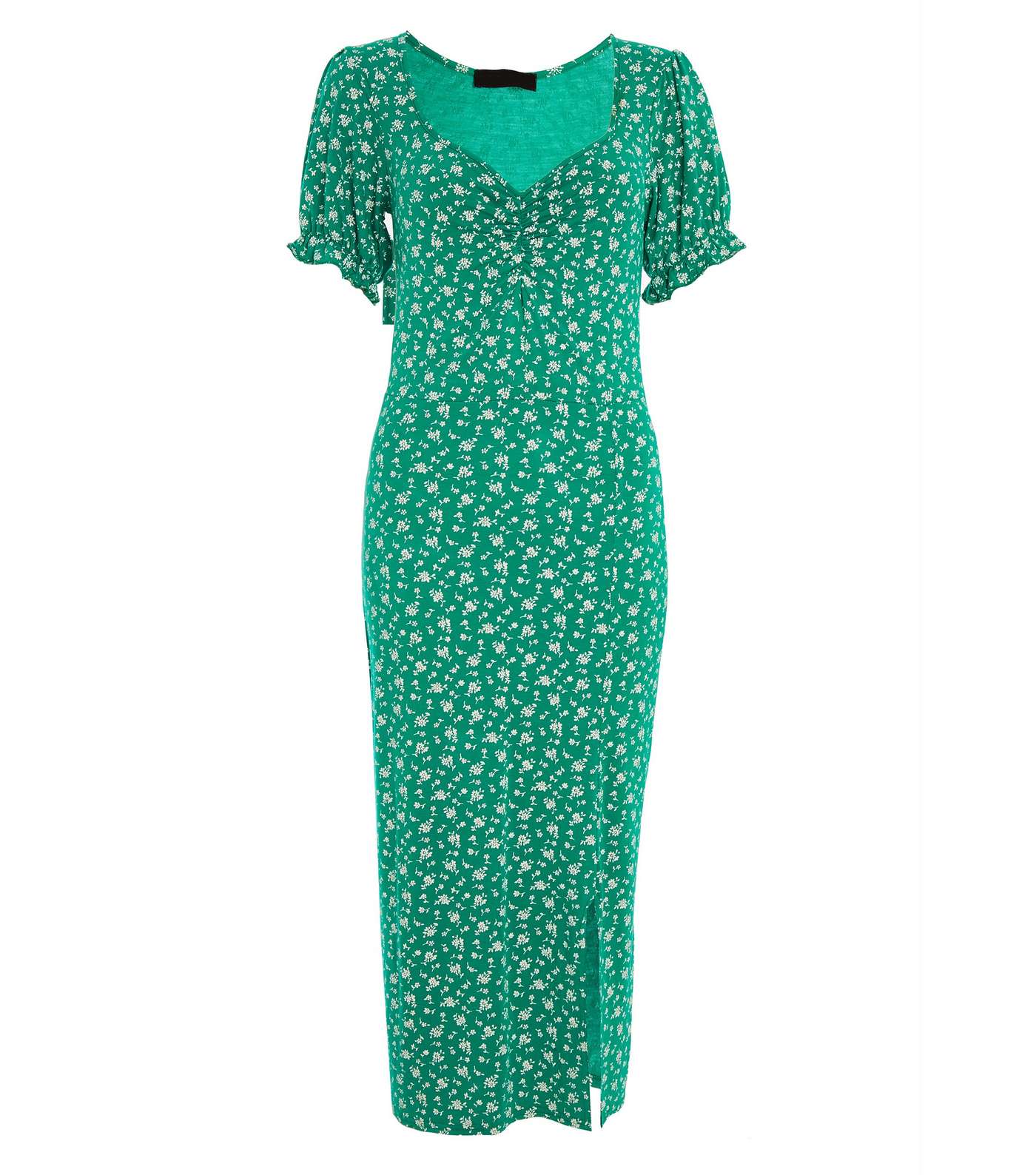 QUIZ Green Ditsy Floral Split Midi Dress Image 4