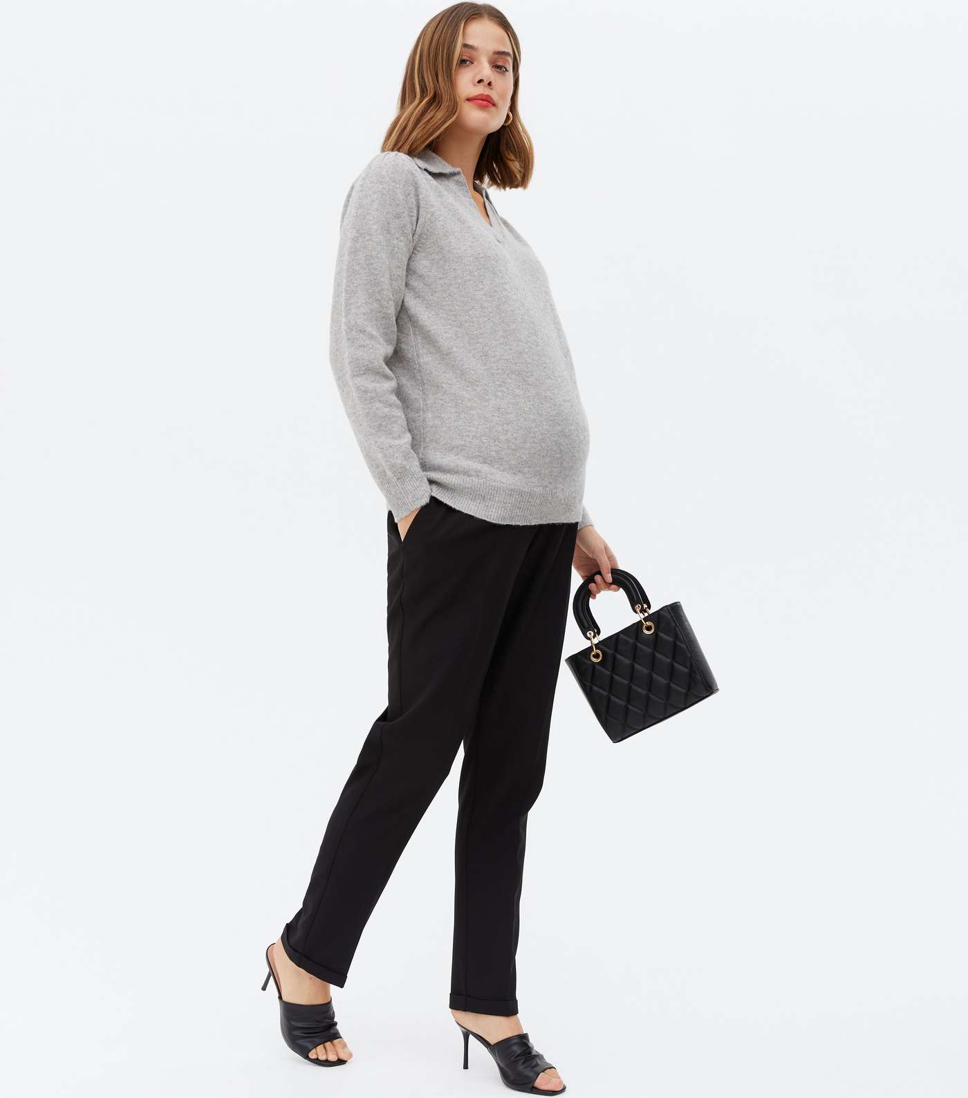 Maternity Pale Grey Long Sleeve Polo Jumper Image 2