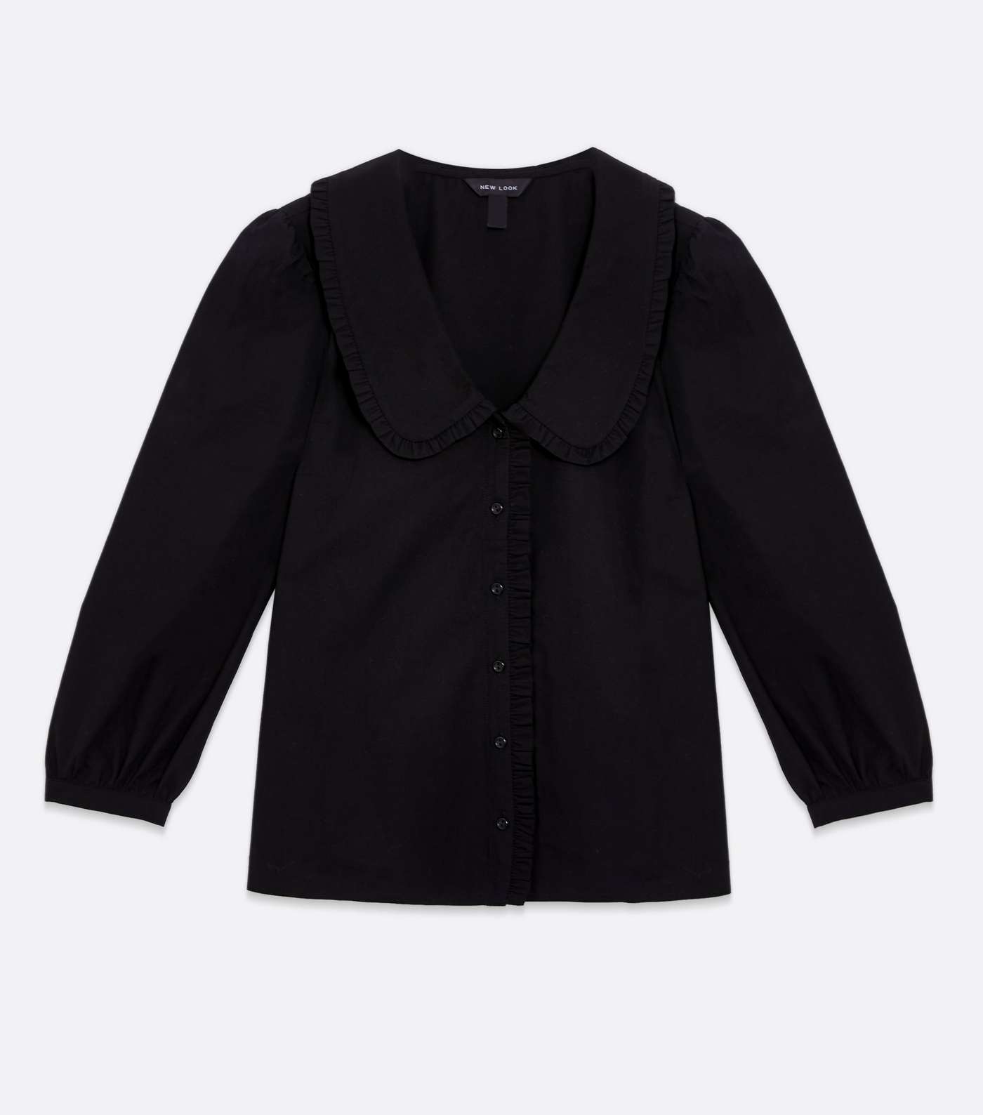 Black Frill Collar Long Puff Sleeve Shirt Image 5