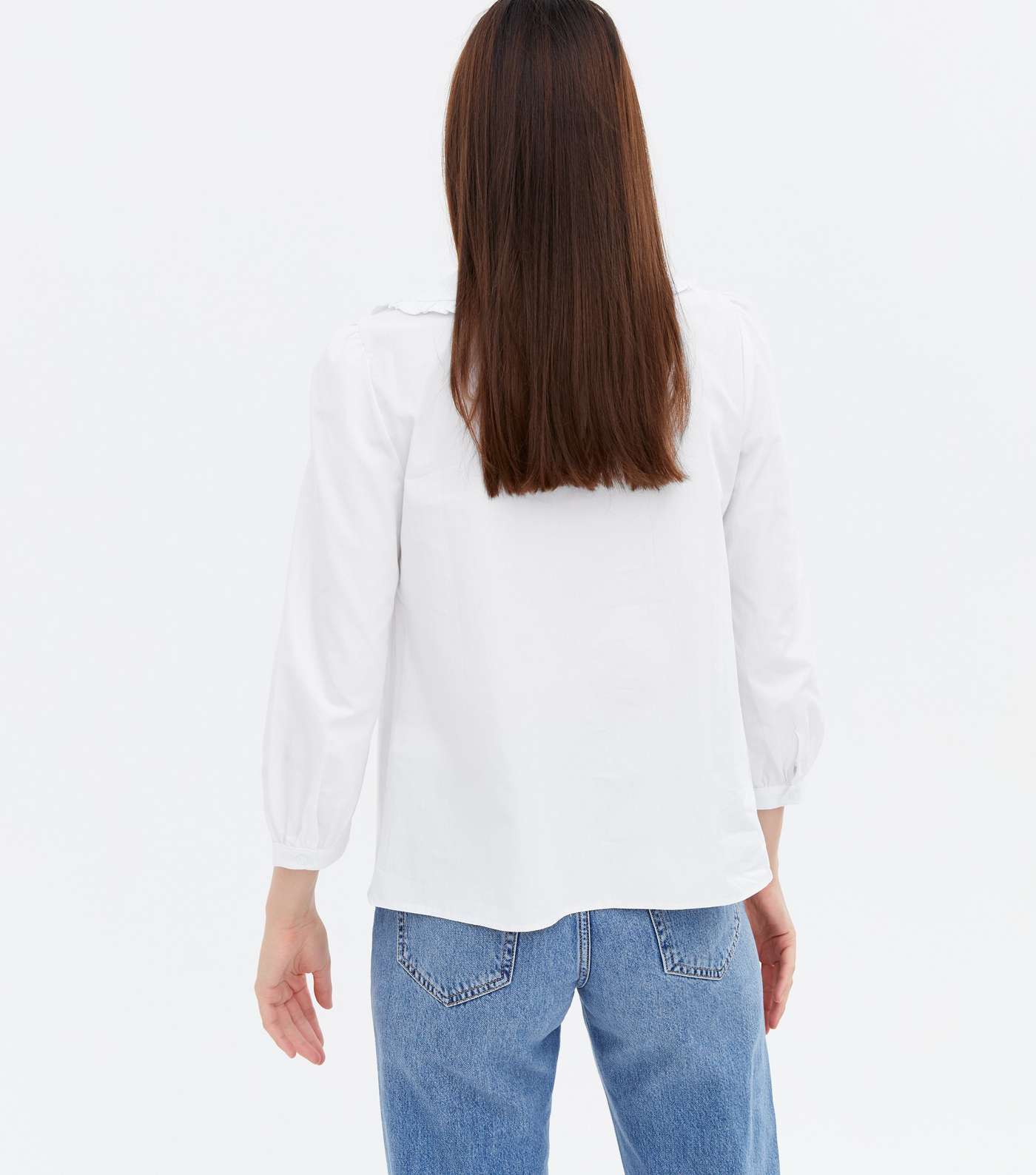 White Frill Collar Long Puff Sleeve Shirt Image 4