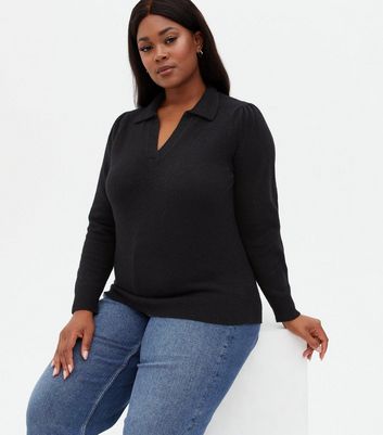 Click to view product details and reviews for Curves Black Long Sleeve Polo Jumper New Look.