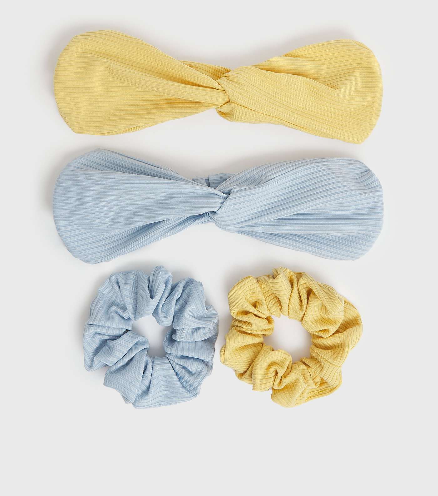 4 Pack Yellow and Blue Headband and Scrunchie Set