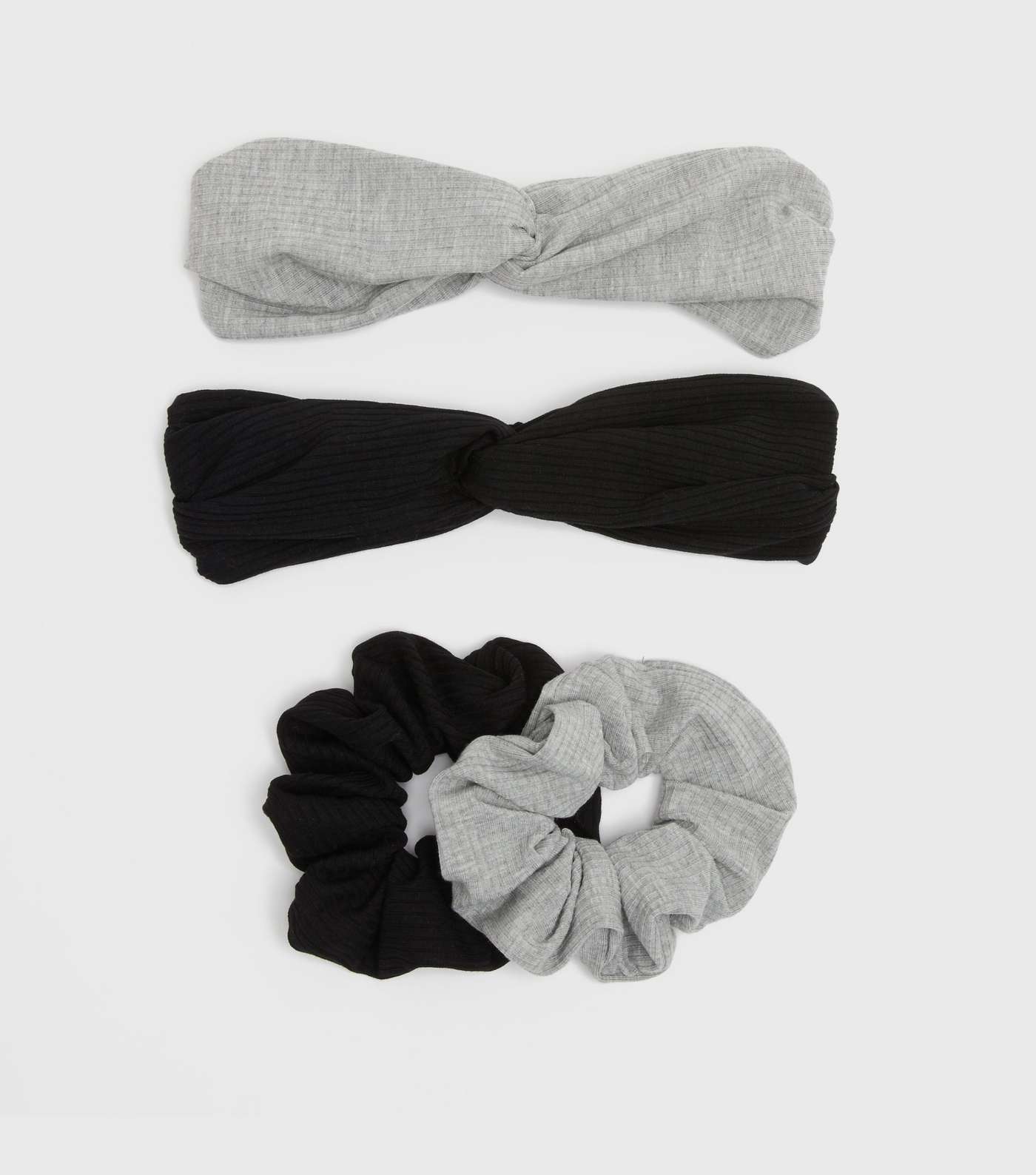 Girls 4 Pack Grey and Black Headband and Scrunchie Set