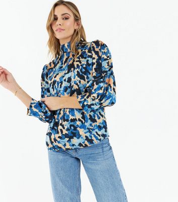 Zibi London Blue Spot High Neck Blouse New Look