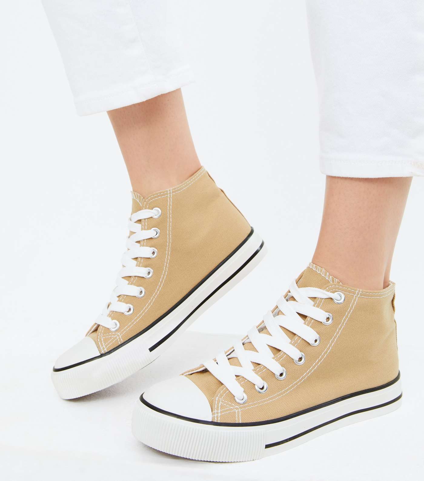 Girls Camel Canvas High Top Trainers Image 2