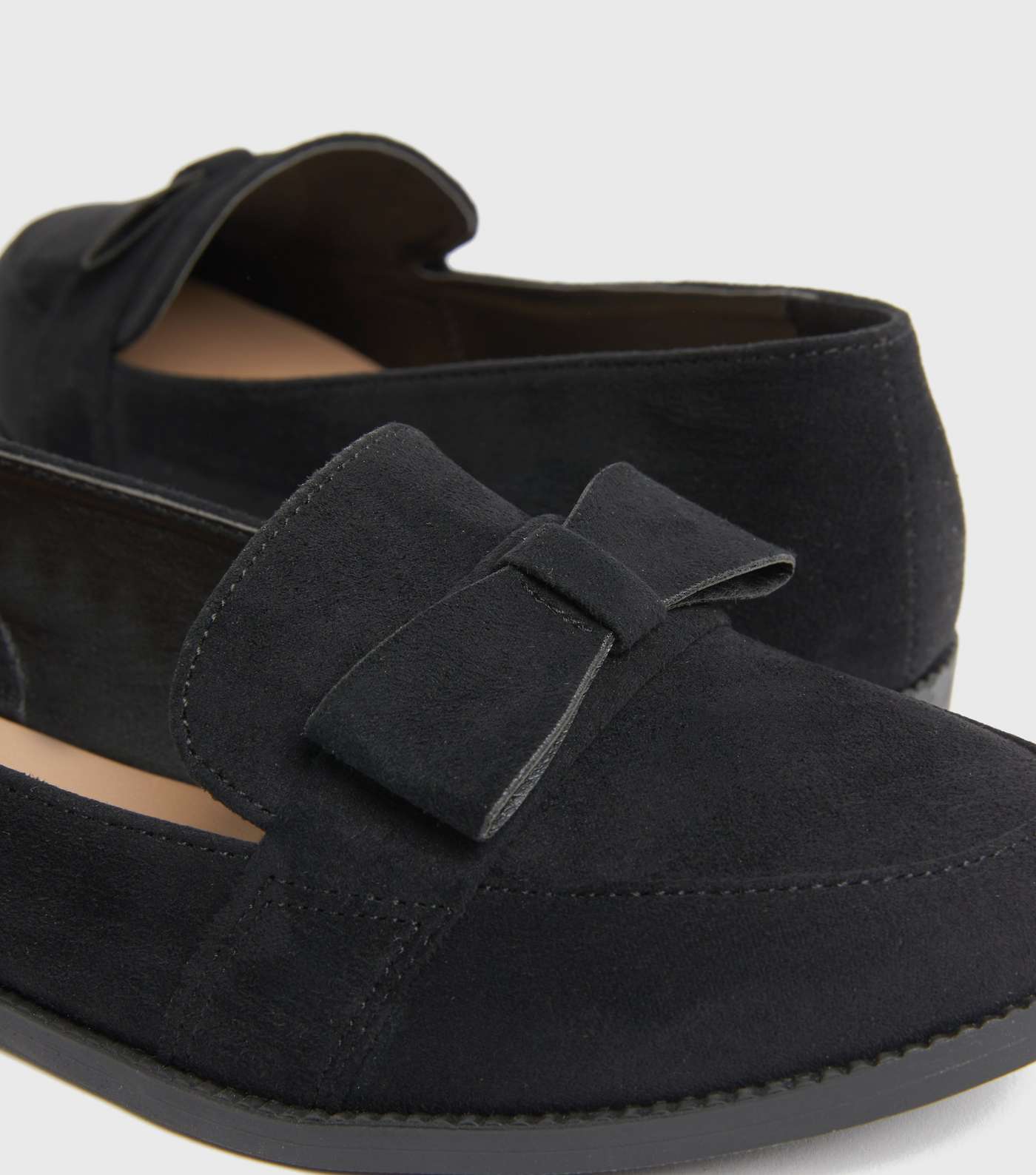 Girls Black Suedette Bow Loafers Image 4