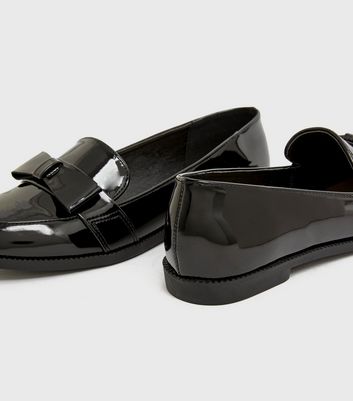 Girls Black Patent Bow Loafers New Look