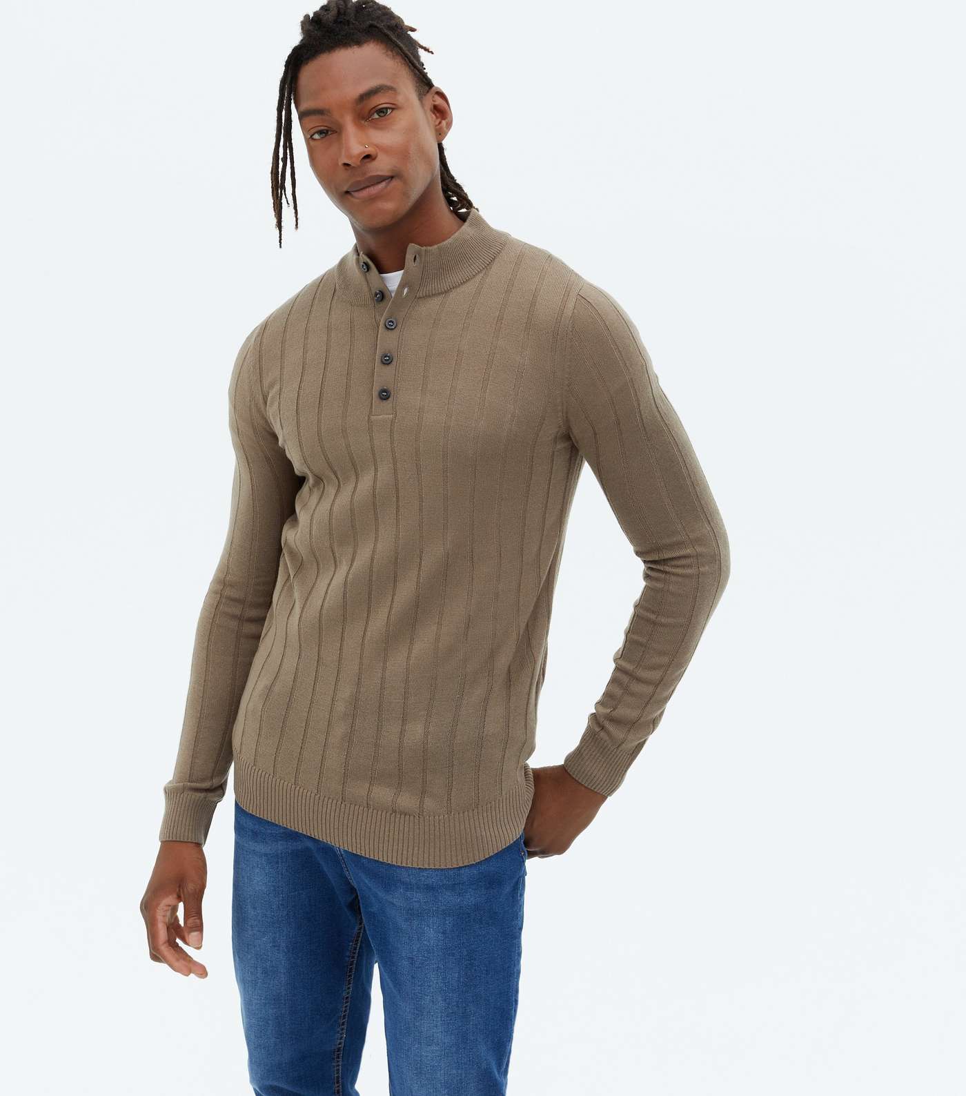Mid Brown Ribbed Fine Knit High Neck Jumper
