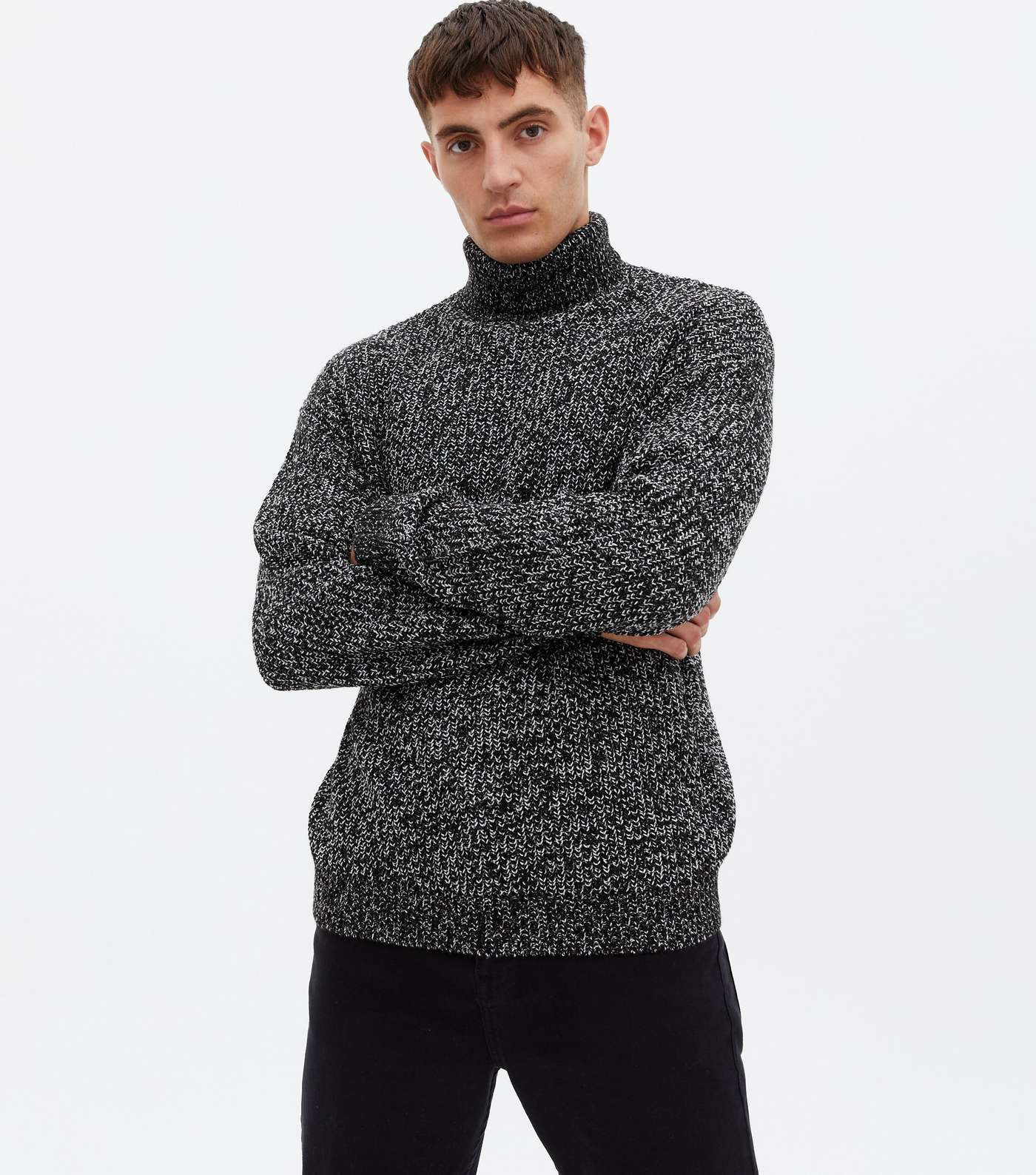 Black Ribbed Relaxed Roll Neck Jumper