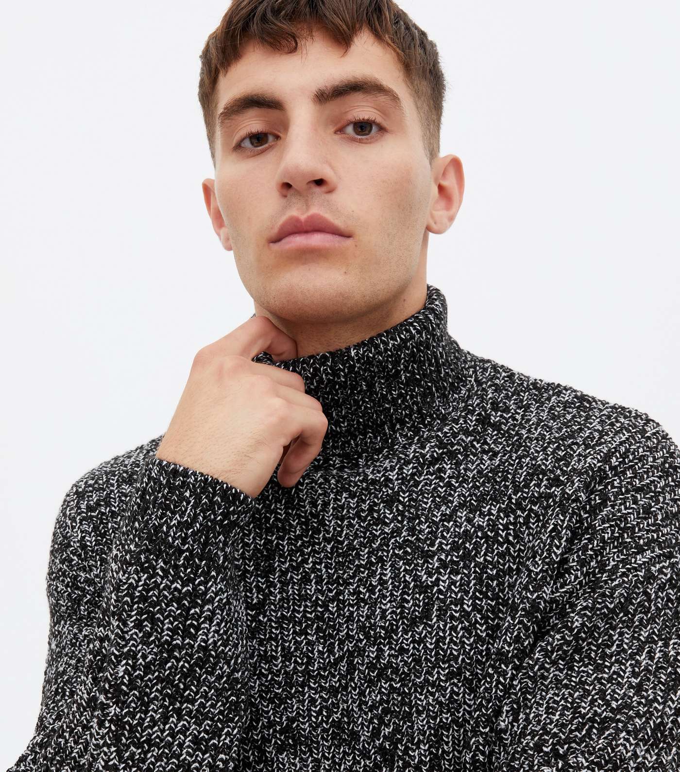 Black Ribbed Relaxed Roll Neck Jumper Image 3