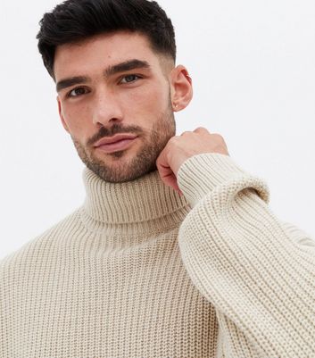 mens roll neck jumper cream