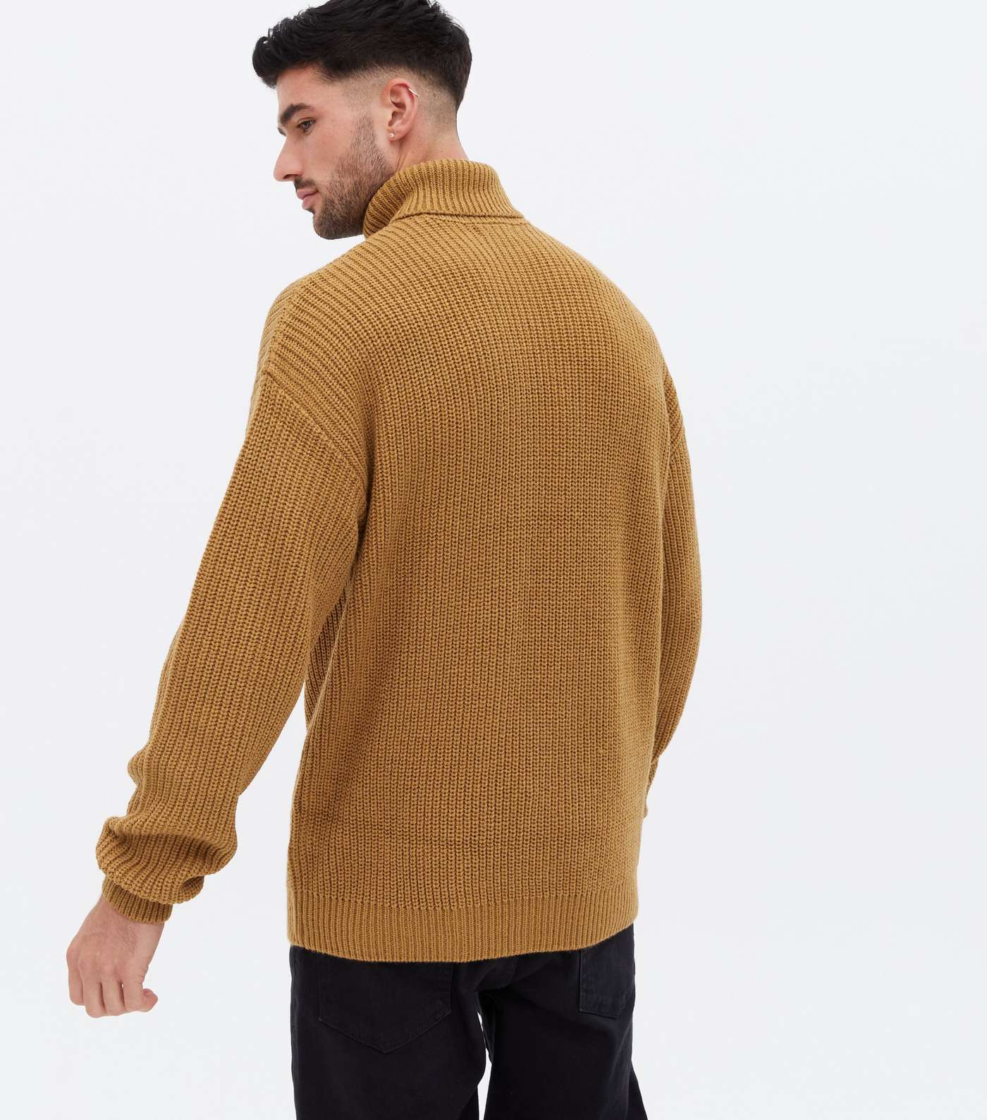 Camel Ribbed Relaxed Roll Neck Jumper Image 4