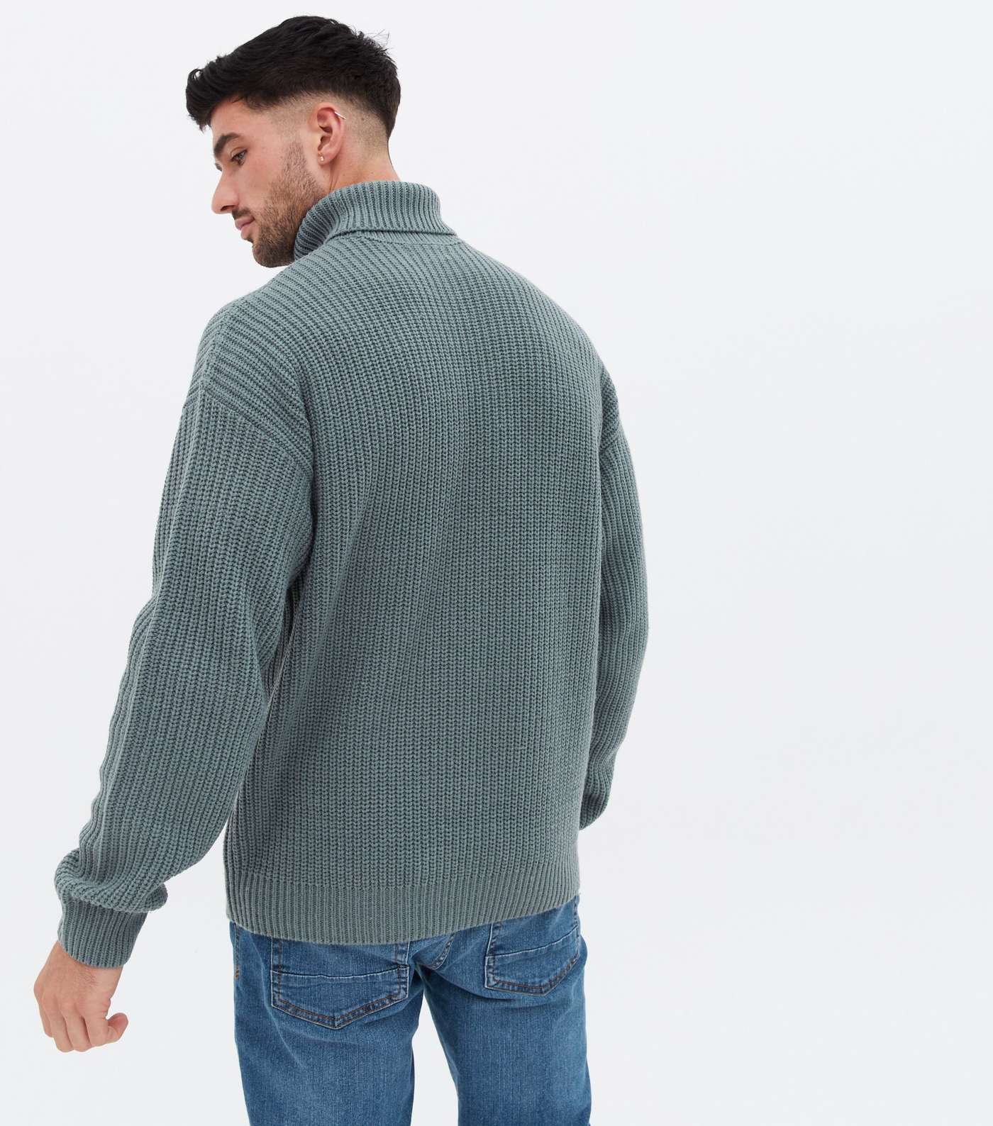 Blue Ribbed Relaxed Roll Neck Jumper Image 4