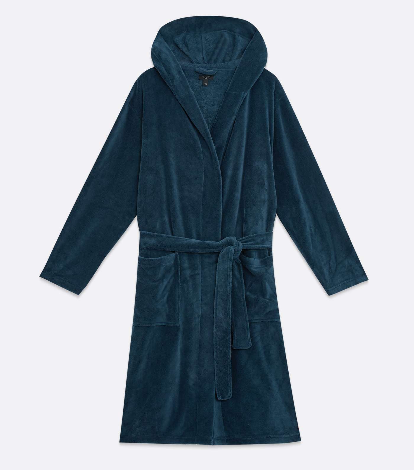 Navy Faux Fur Hooded Dressing Gown Image 5