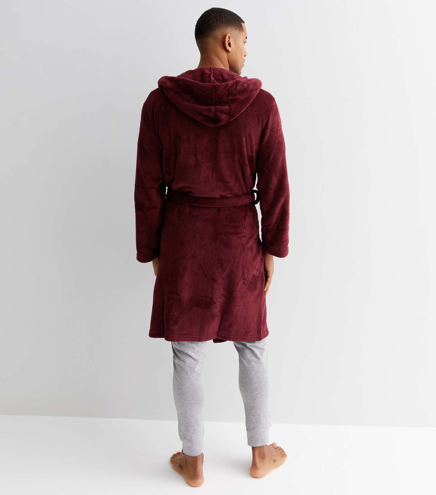 Burgundy Faux Fur Hooded Dressing Gown Image 4