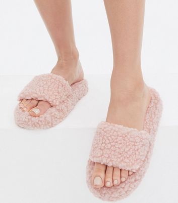 Pink Teddy Chunky Slider Slippers New Look