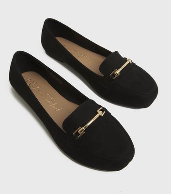 Extra Wide Fit Black Suedette Metal Bar Loafers New Look Vegan