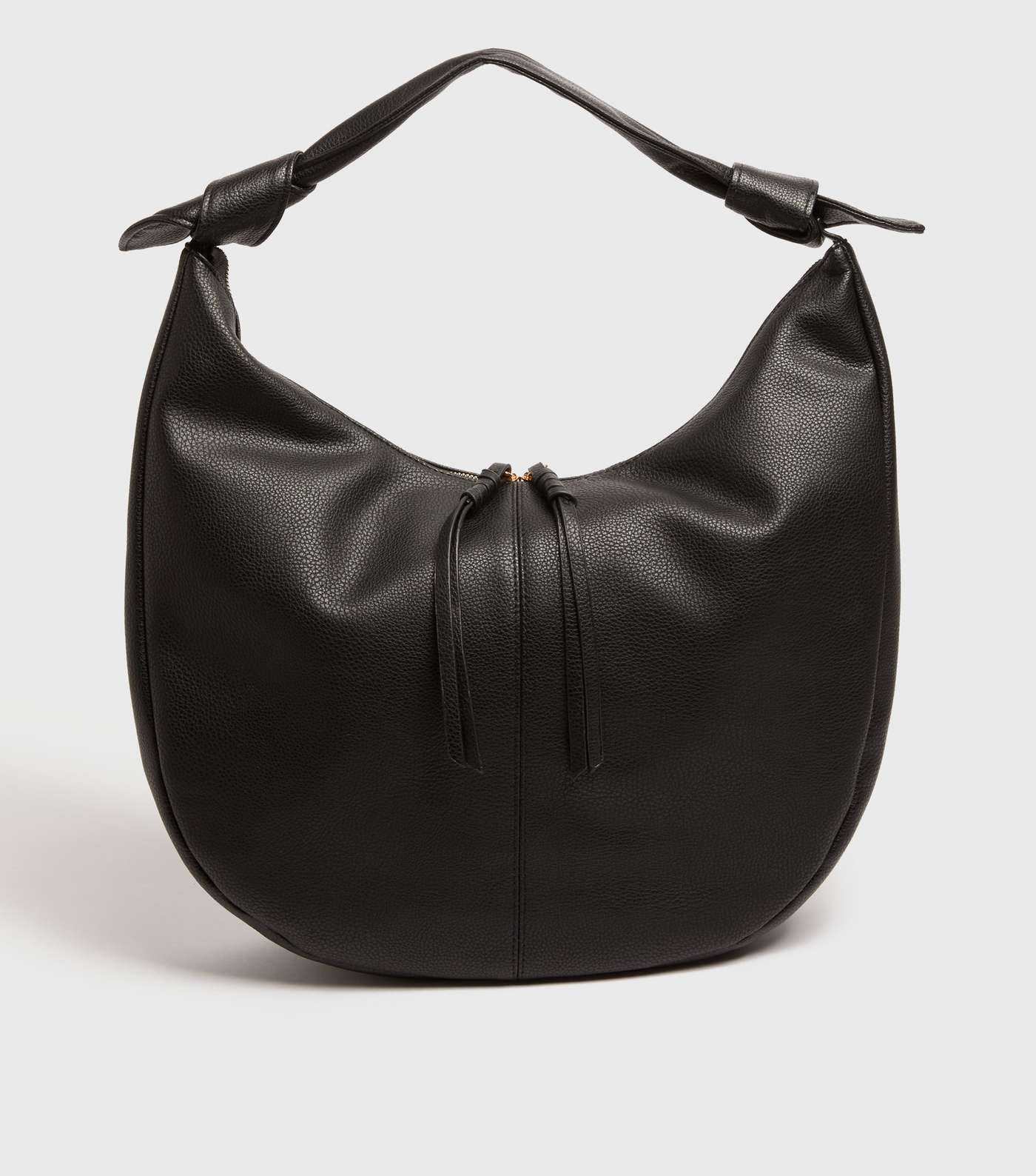 Black Leather-Look Slouchy Tote Bag