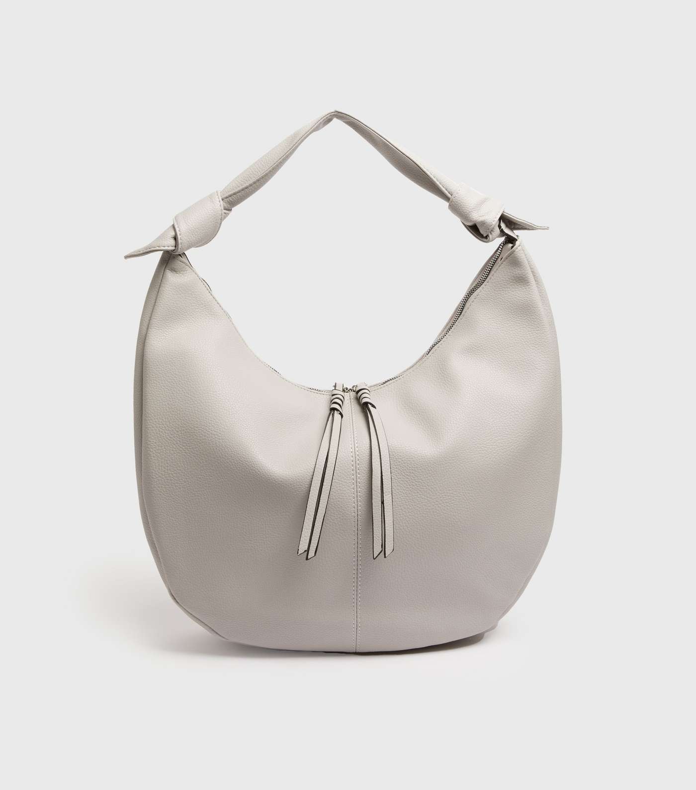 Pale Grey Leather-Look Slouchy Tote Bag