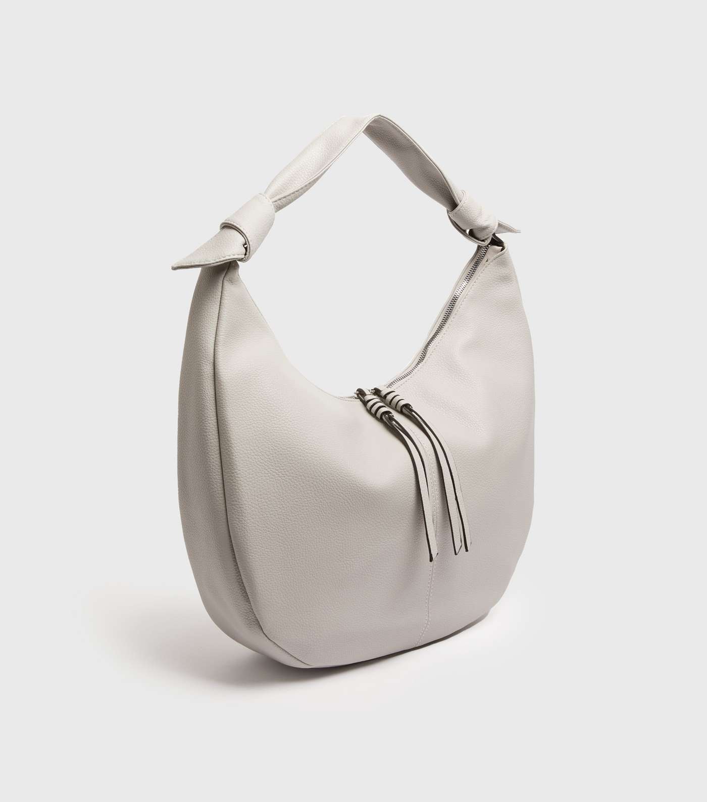 Pale Grey Leather-Look Slouchy Tote Bag Image 3