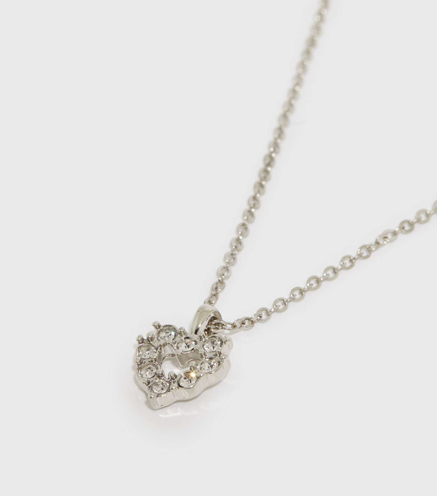 Silver Diamanté Heart Pendant Necklace Image 2
