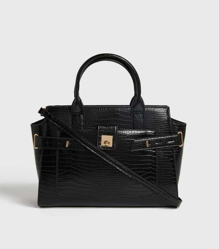 MOCK CROC TOTE BAG - Black