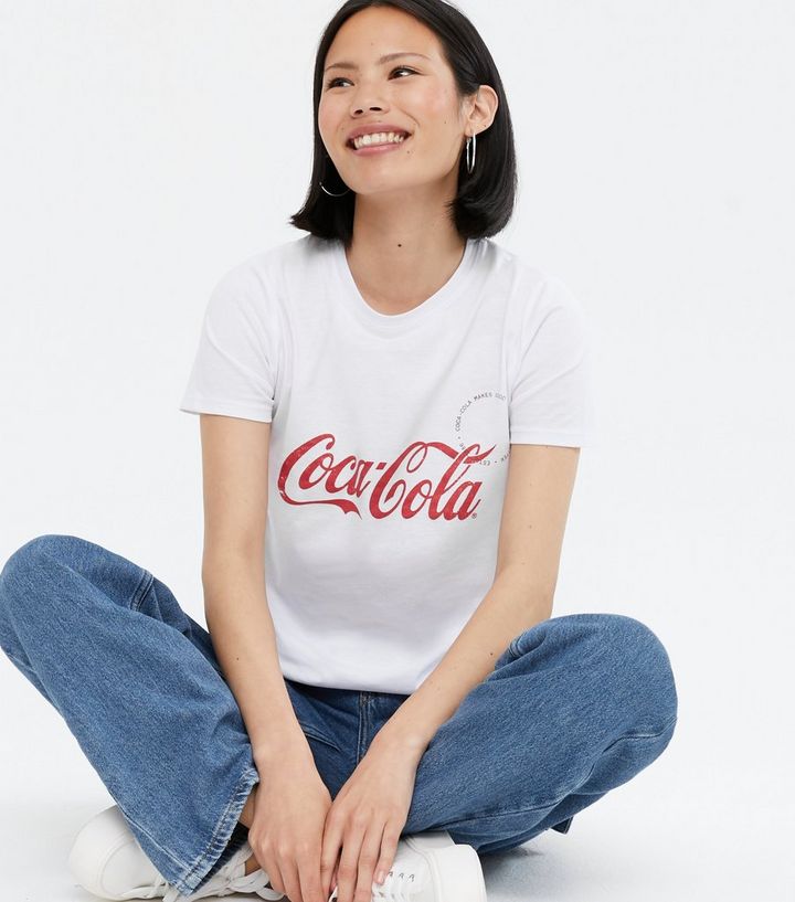 White Coca Cola Logo T Shirt New Look