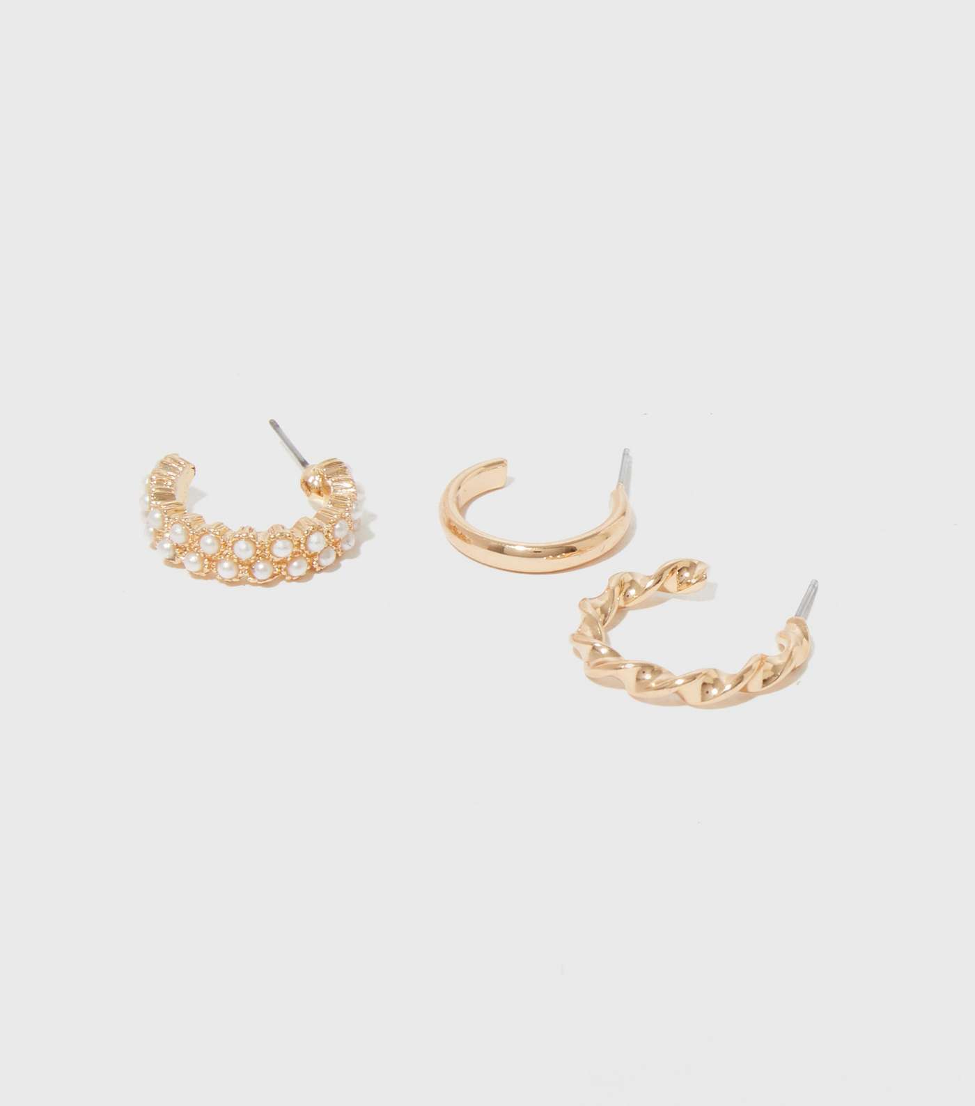 3 Pack Gold Faux Pearl and Twisted Hoop Earrings