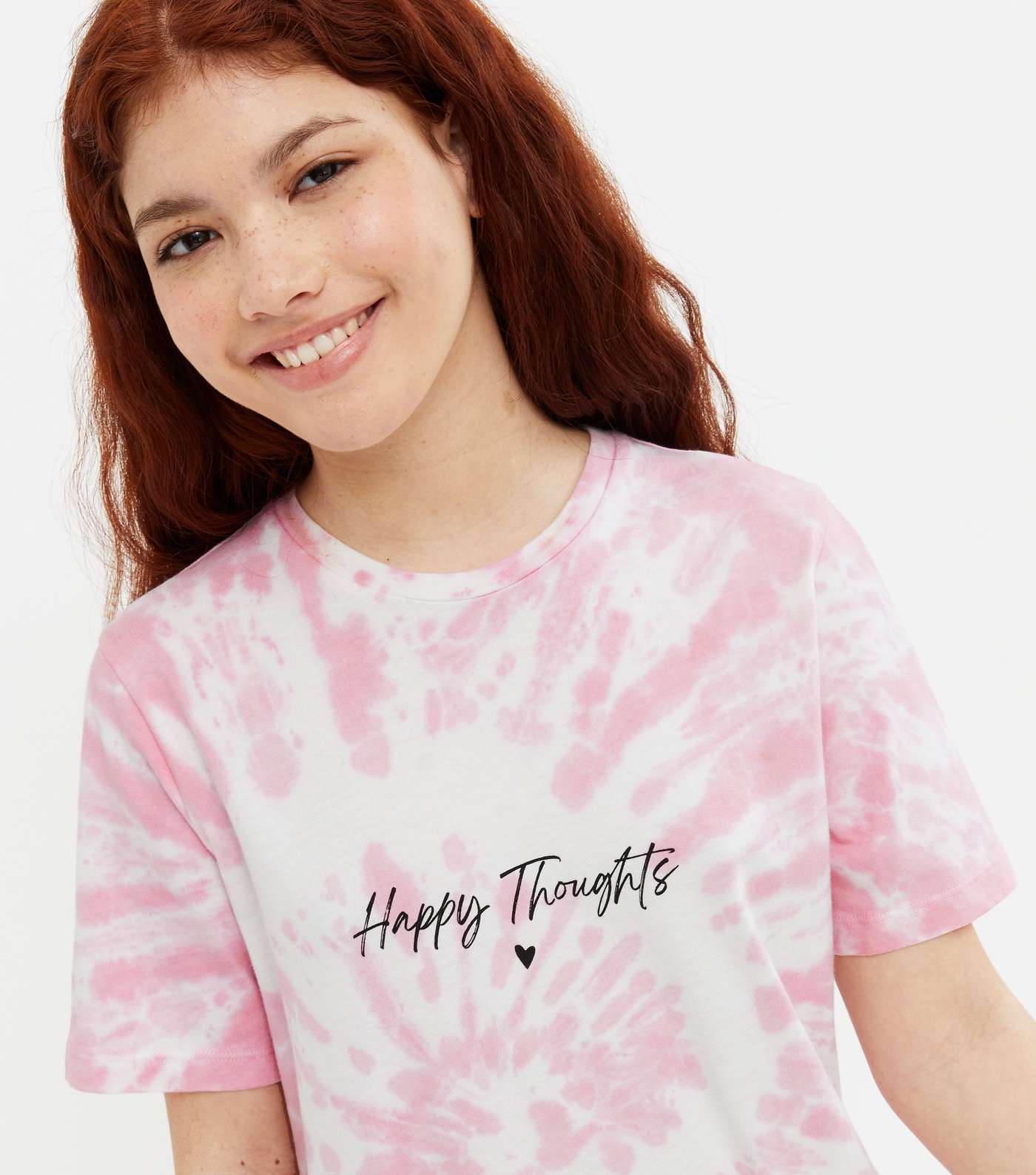 Girls Pink Tie Dye Happy Thoughts Logo T-Shirt Dress Image 3