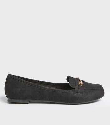 Wide Fit Black Suedette Metal Trim Loafers