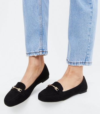 Wide Fit Black Suedette Metal Trim Loafers New Look Vegan