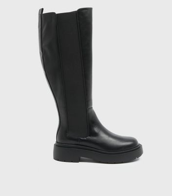 new look black chunky knee high boots