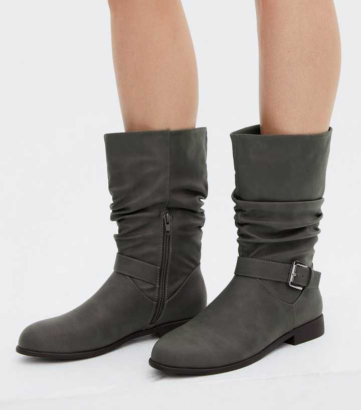 gray mid calf womens boots