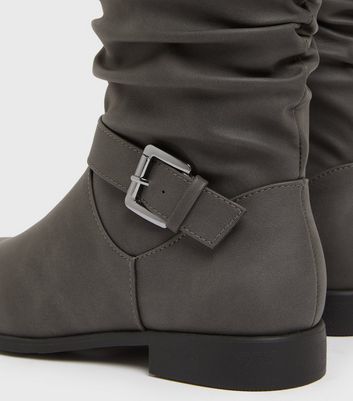 shop for Grey Buckle Slouch Calf Boots New Look Vegan at Shopo
