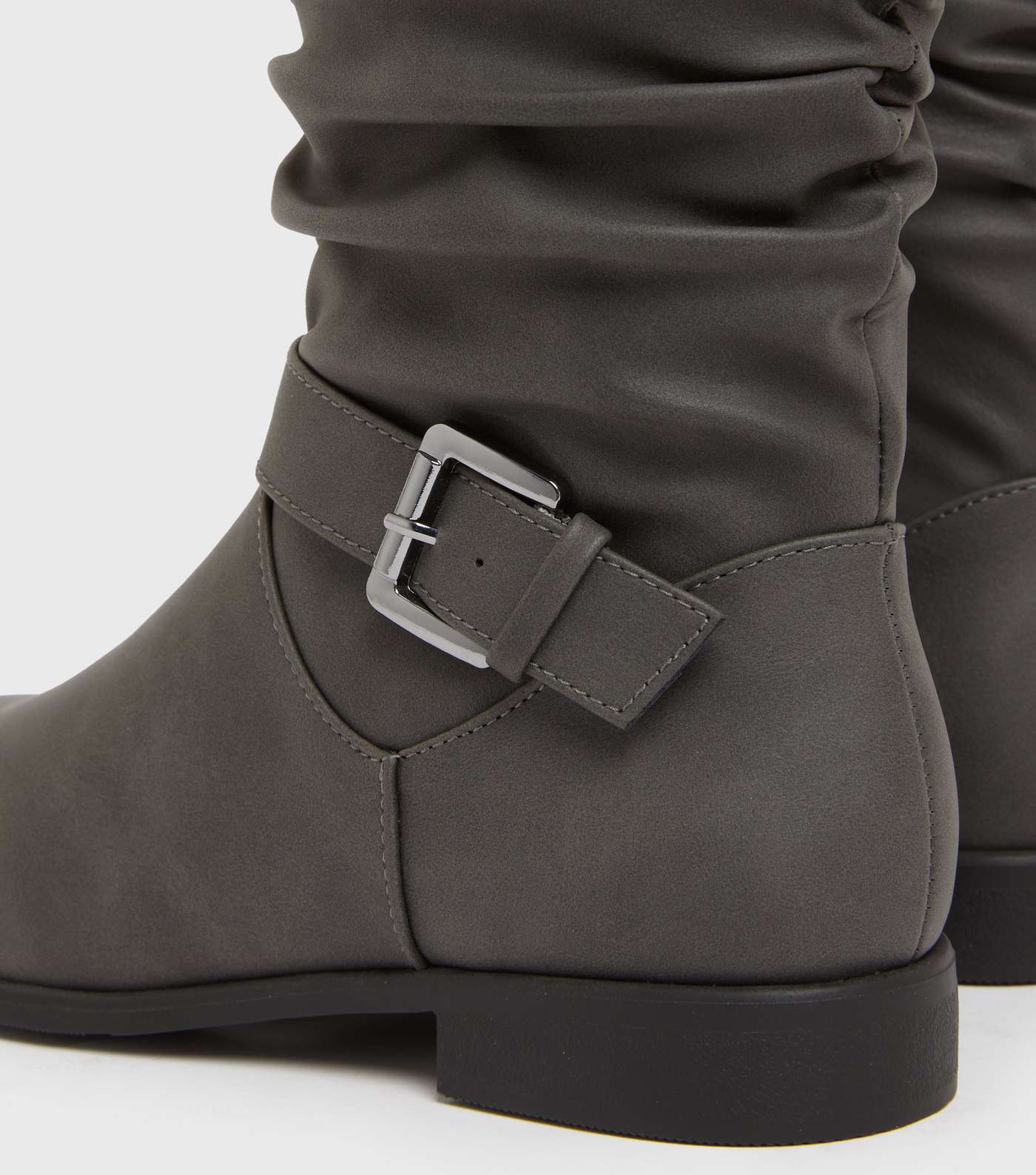 Grey Buckle Slouch Calf Boots Image 4