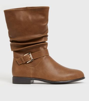 flat tan calf boots