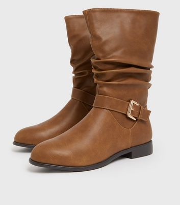 shop for Tan Buckle Slouch Calf Boots New Look Vegan at Shopo