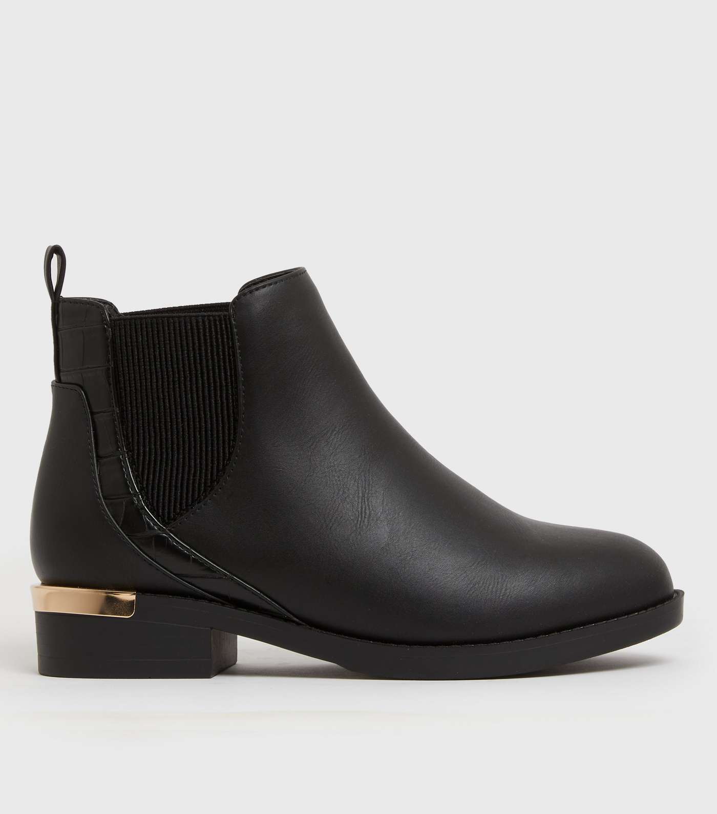 Extra Wide Fit Black Metal Trim Chelsea Boots