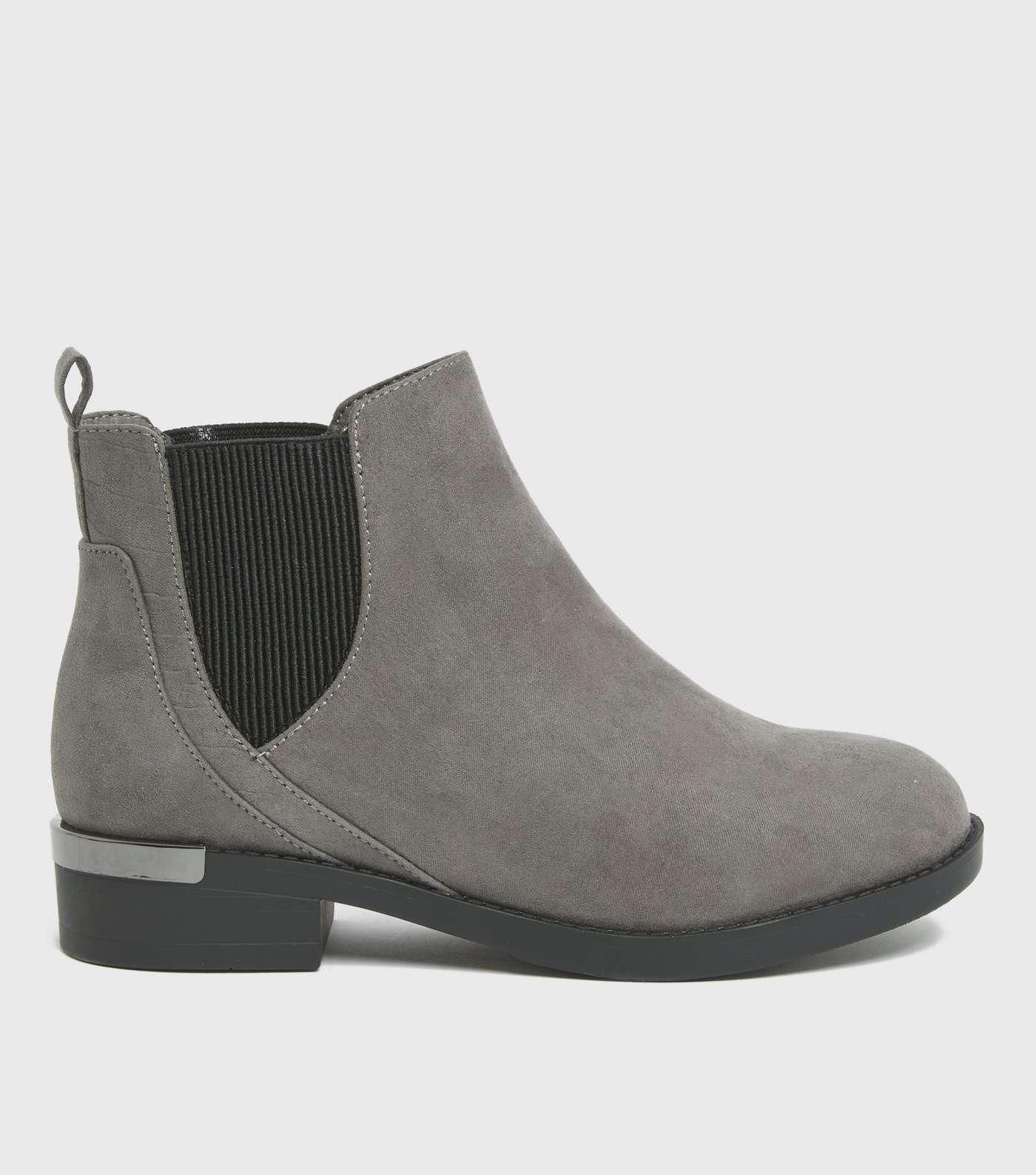 Extra Wide Fit Grey Suedette Metal Trim Chelsea Boots