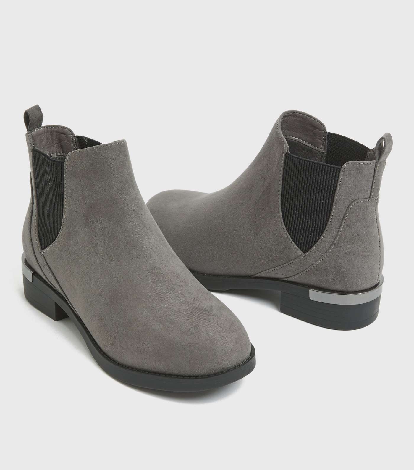 Extra Wide Fit Grey Suedette Metal Trim Chelsea Boots Image 3